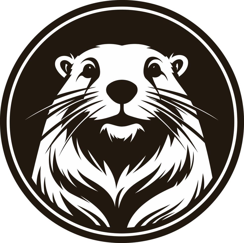 Otter Portrait in a Black Circle vector