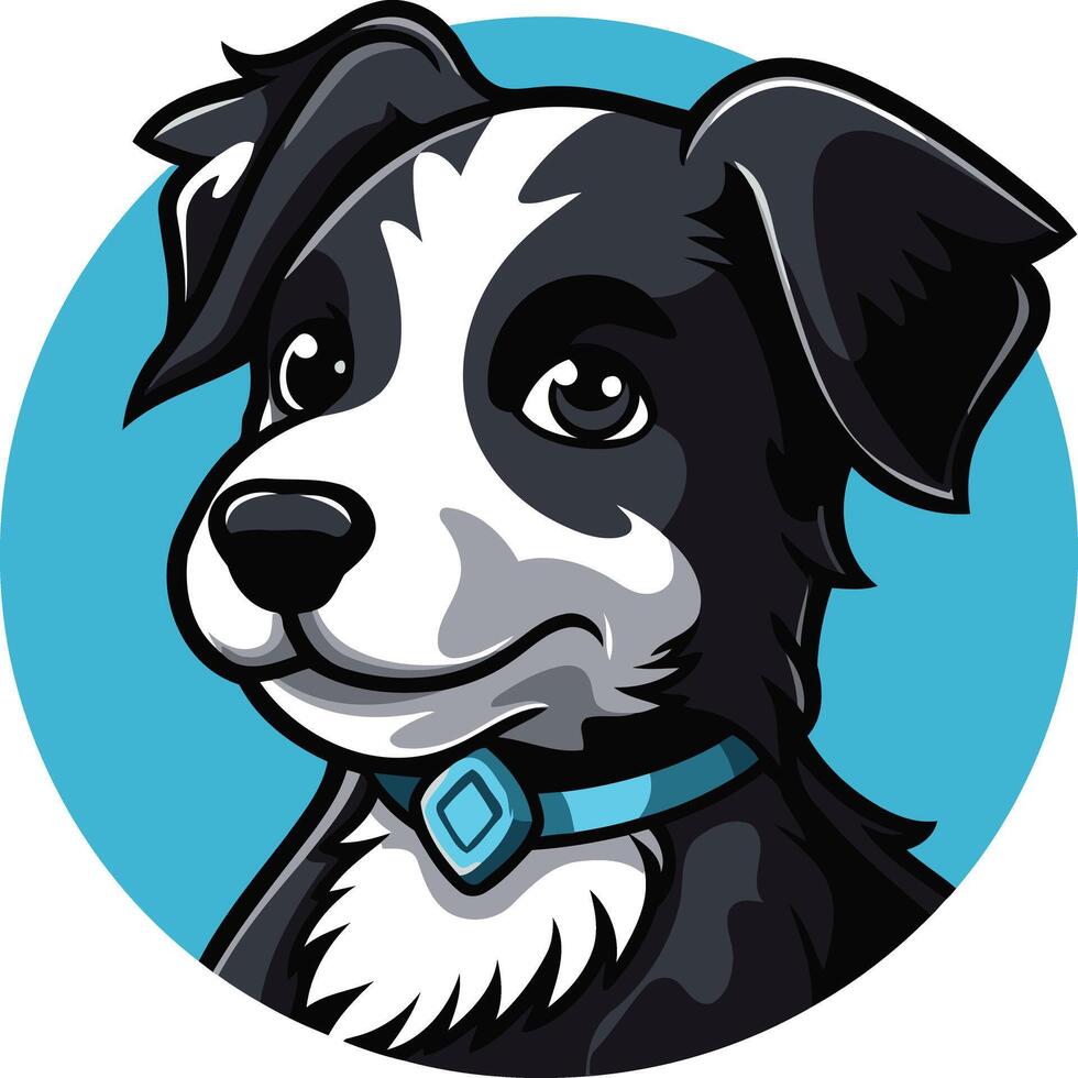 A cute cartoon border collie puppy with black and white fur and a blue collar vector