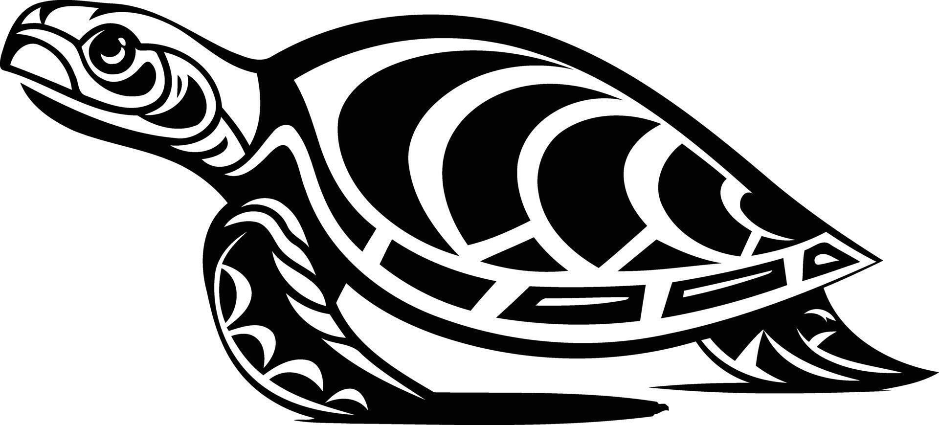 Stylized black and white illustration of a turtle in a tribal design vector