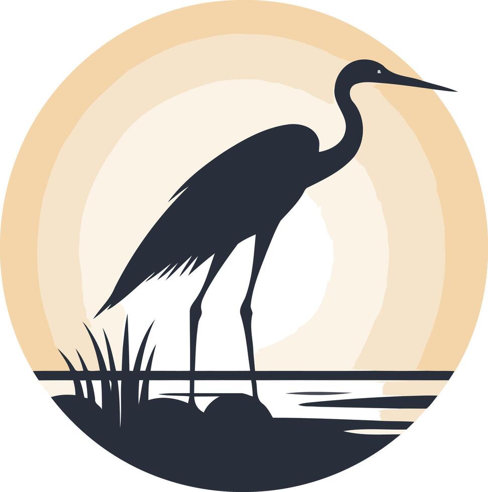 A simple, elegant silhouette of a heron standing in a marsh, perfect for logo design, branding, or nature-themed projects vector