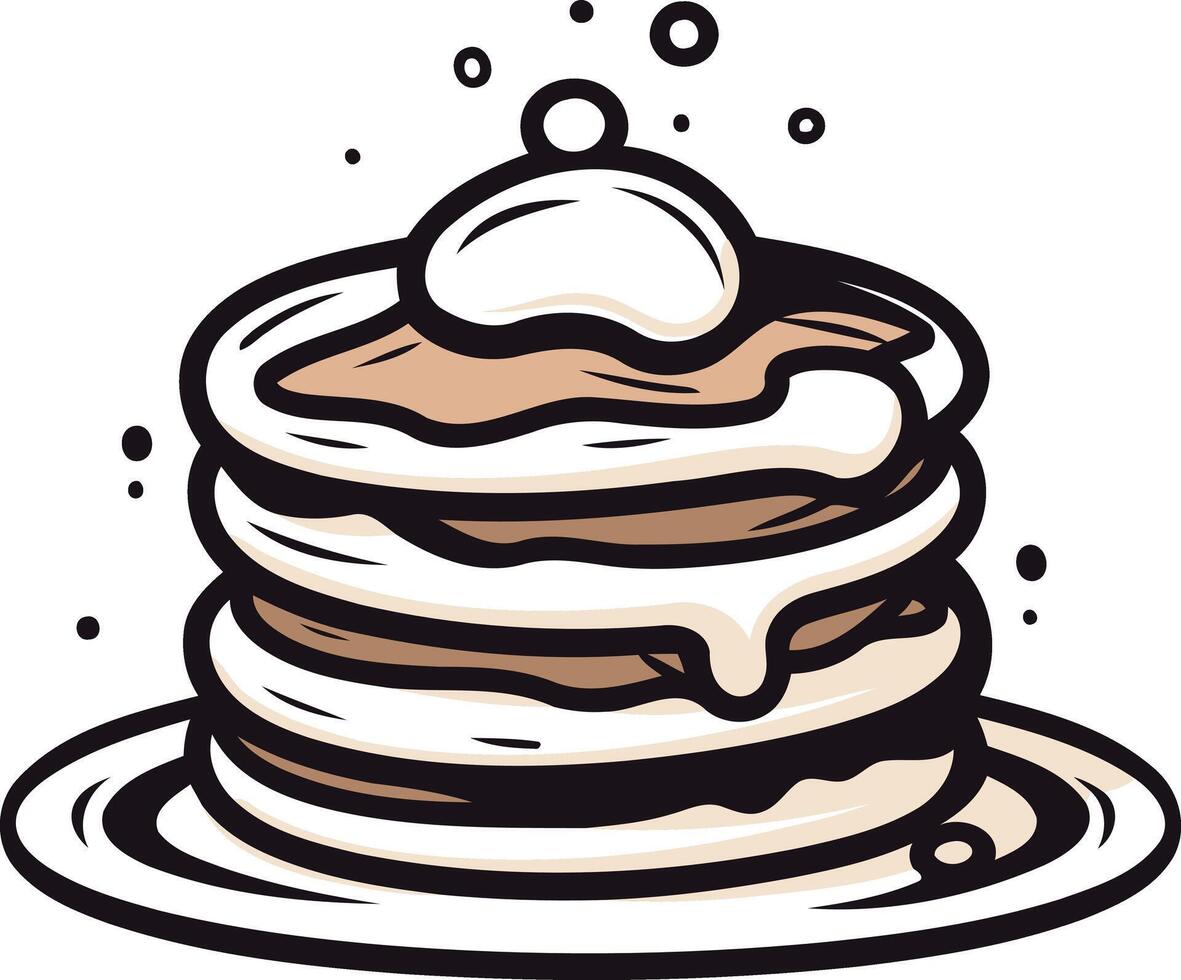A cartoon illustration of a stack of fluffy pancakes topped with butter and syrup, perfect for breakfast menus, food blogs, or social media posts vector