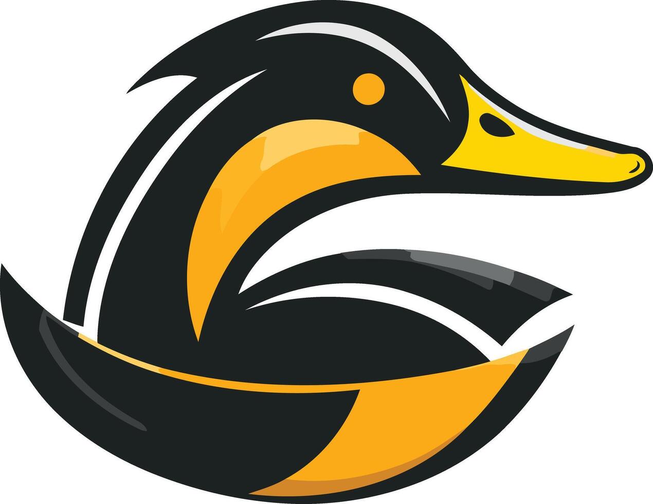 A bold and stylized duck logo in black and yellow, perfect for a sports team, outdoor brand, or any company looking for a playful and energetic mascot vector