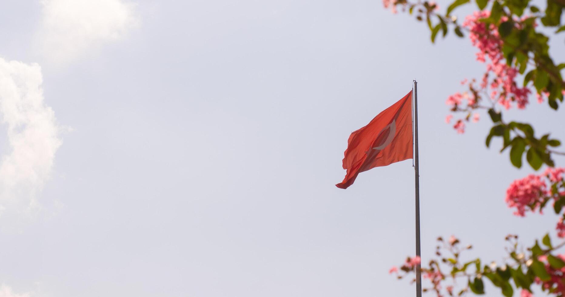 Turkey flag in the blue sky. photo