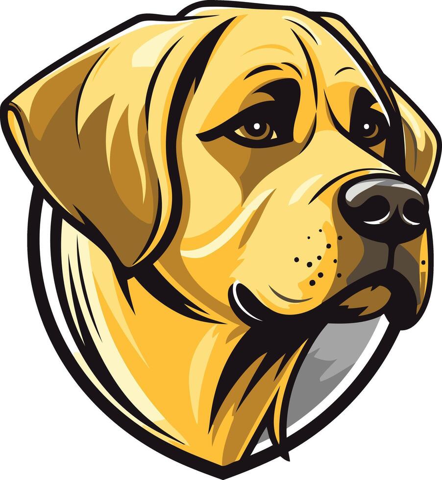 A vibrant, cartoon style illustration of a golden retriever's head, perfect for pet related brands, logos, and merchandise vector