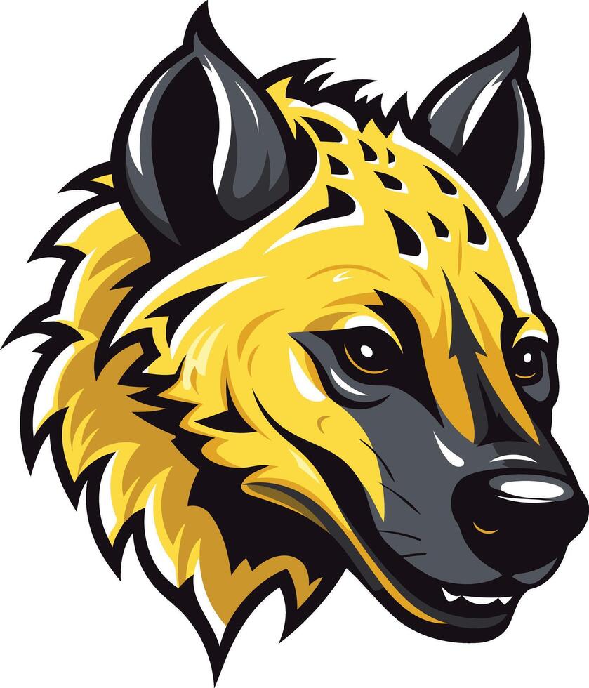 A fierce and powerful hyena head illustration in yellow and black vector