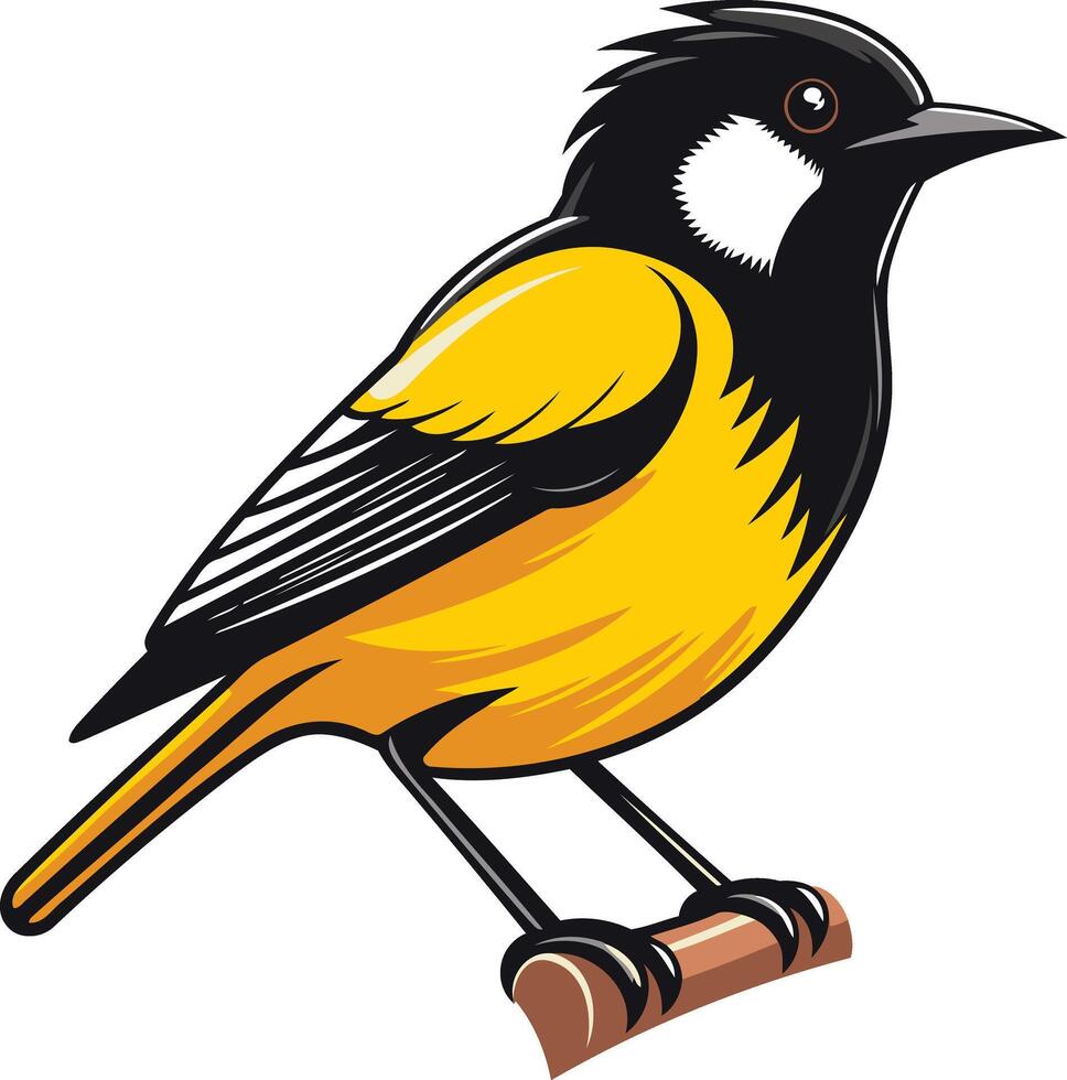 Cute cartoon illustration of a yellow and black bird perched on a branch vector