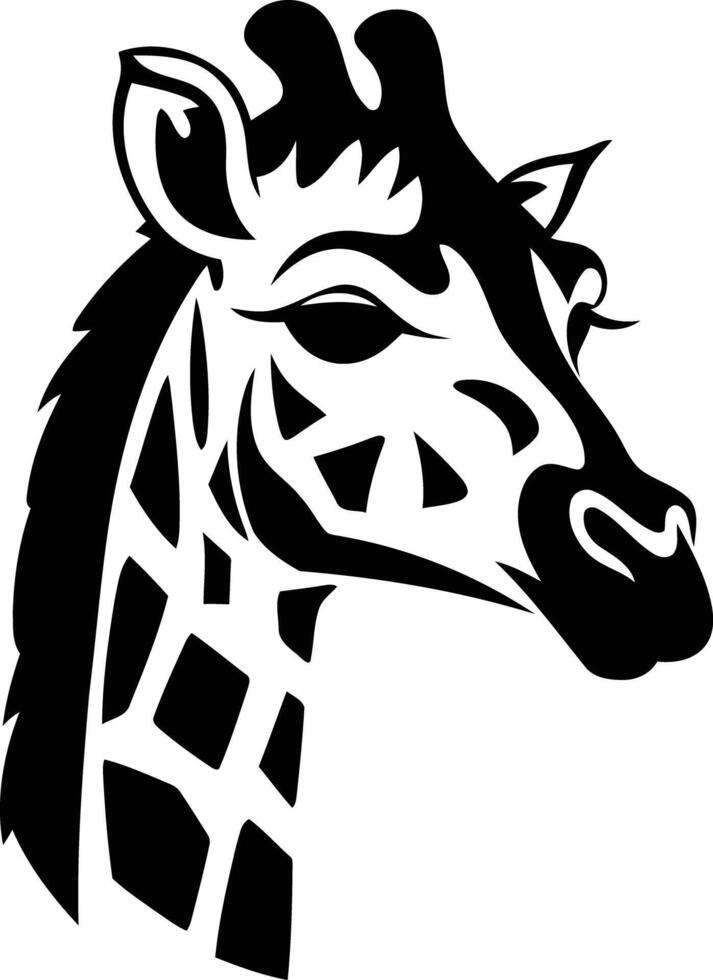 A bold, black and white illustration of a giraffe's head, perfect for logo design, branding, and animal themed projects vector