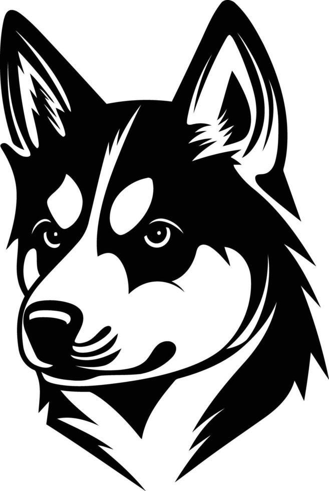 Black and white illustration of a husky's head, perfect for logo design, branding, or pet related projects vector