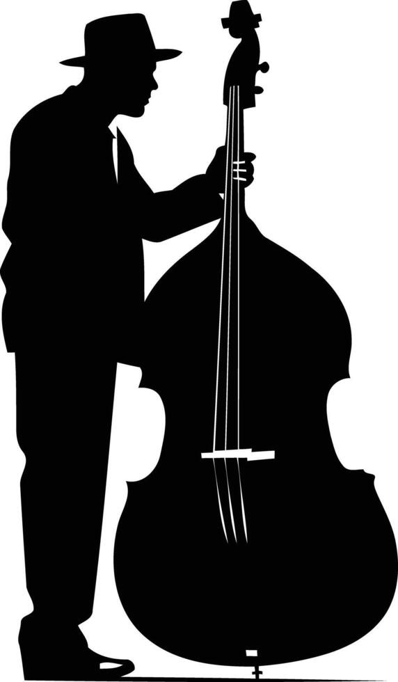 A striking silhouette of a jazz musician playing an upright bass vector