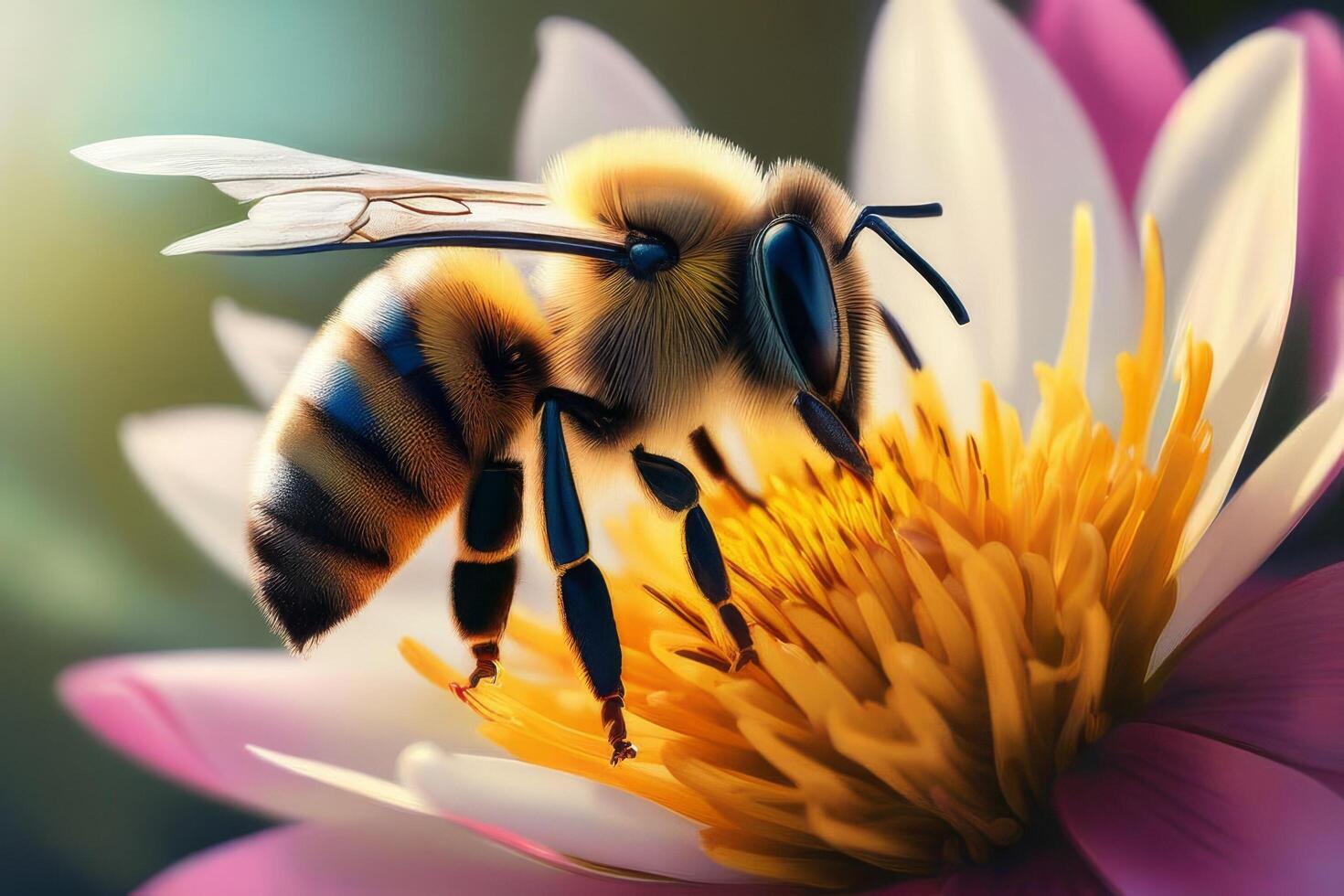 Bee on a purple flower. Close-up photo
