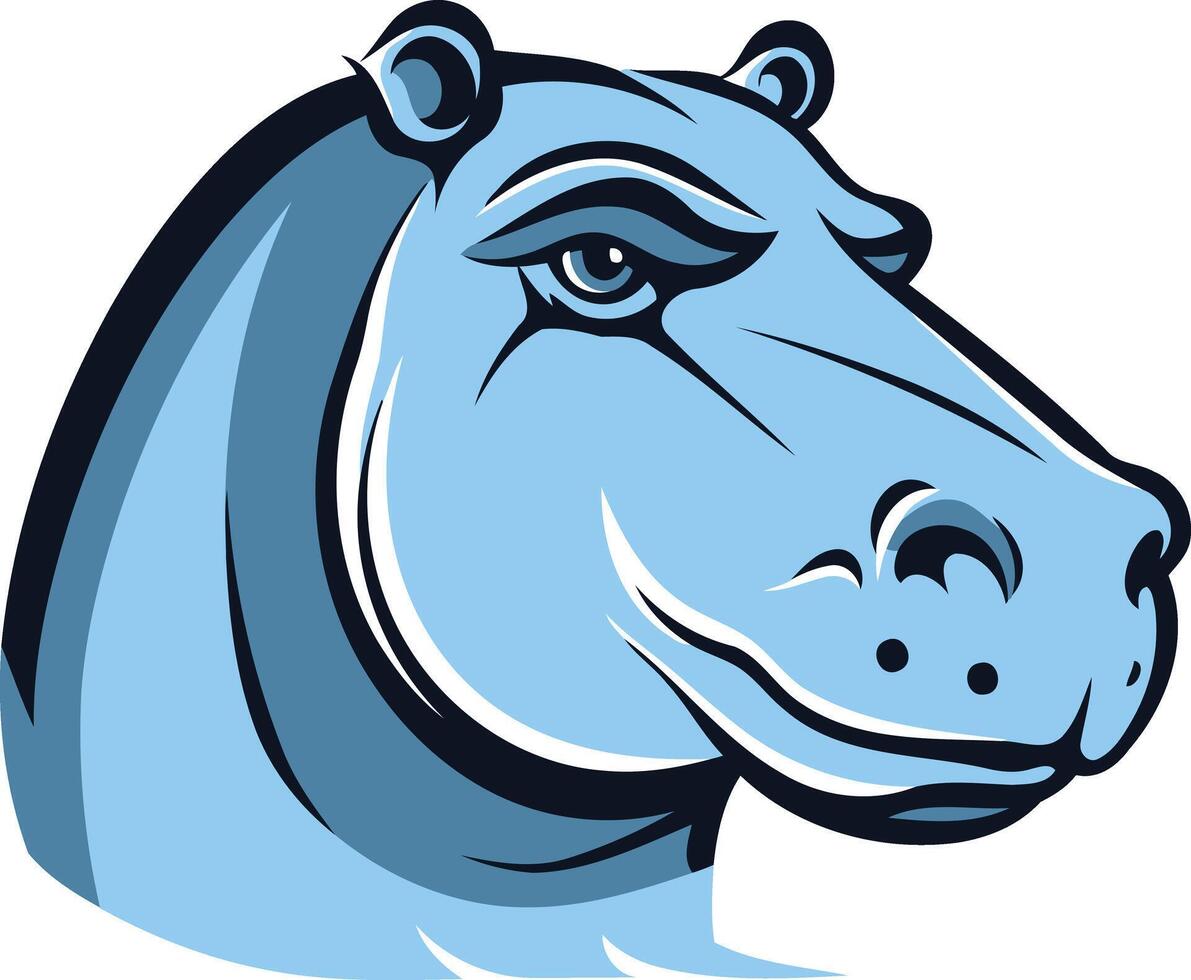 Blue cartoon hippopotamus head in a illustration style vector