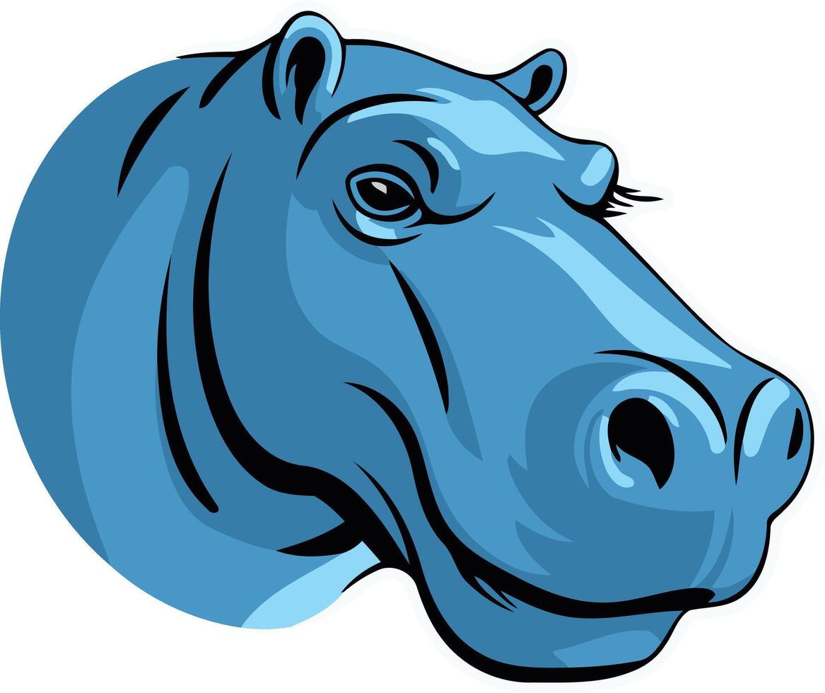A cartoon illustration of a blue hippopotamus head, with a friendly expression and a hint of mischief in its eye vector