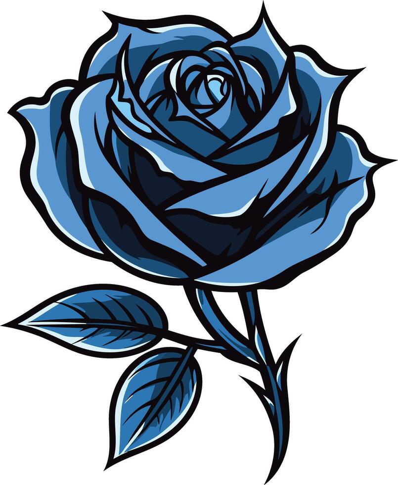 Blue Rose with Stem and Leaves vector
