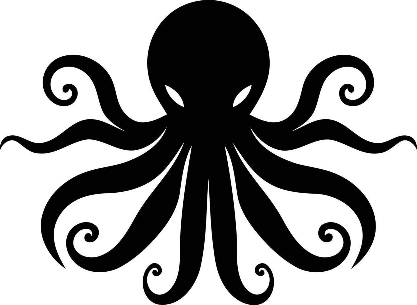 A bold and striking black silhouette of an octopus with curled tentacles vector