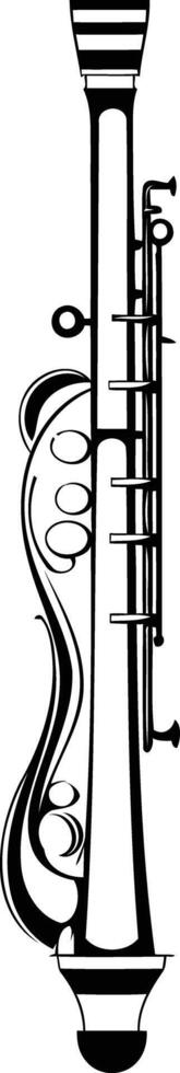 A simple, elegant illustration of a clarinet in black and white vector
