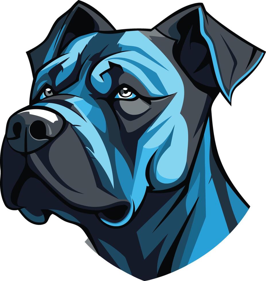 A bold and graphic illustration of a dog's head, showcasing a powerful and fierce expression vector