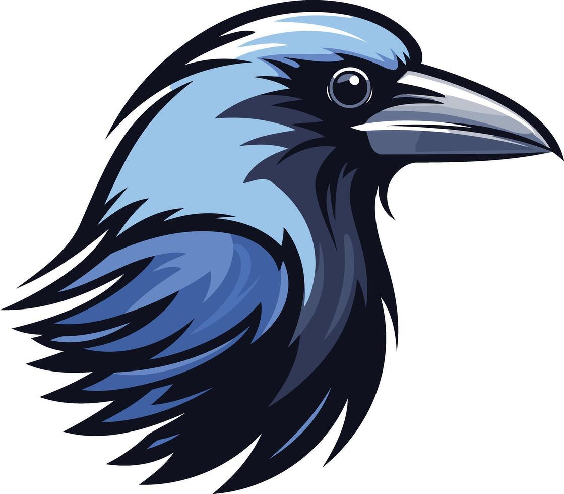 Bold and stylish blue raven illustration, perfect for logo design, mascot, or branding vector