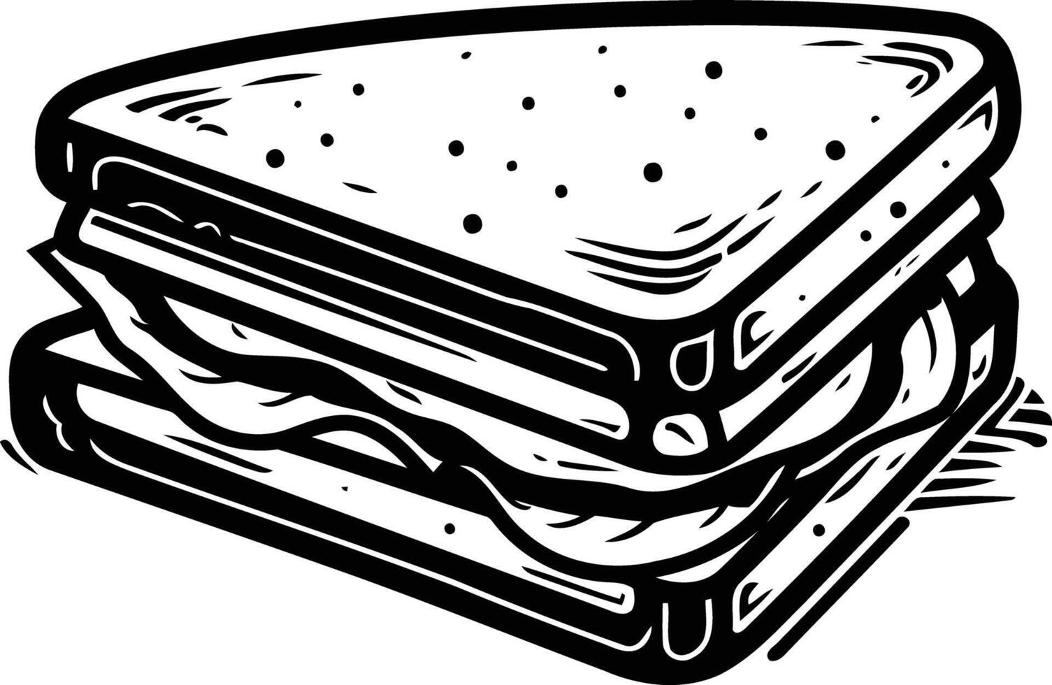 A classic sandwich illustration in black and white, perfect for menu design, food blogs, and print projects vector