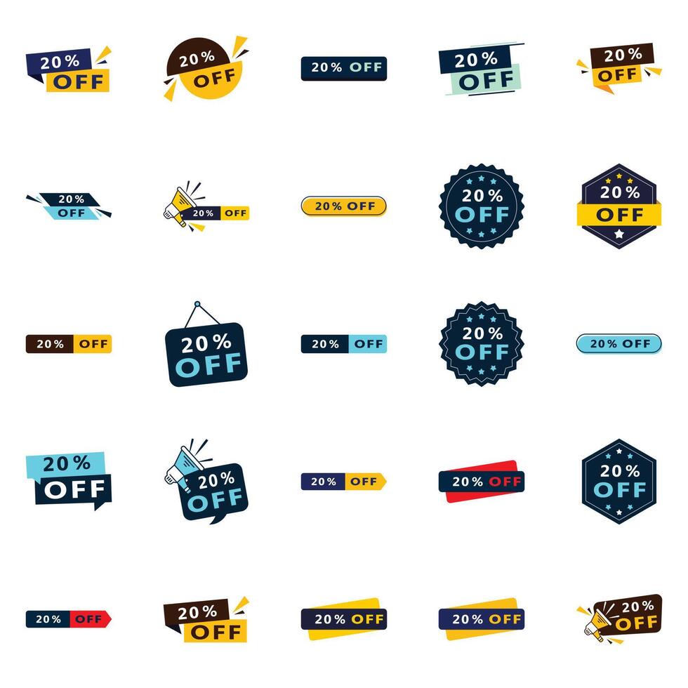 Increase Your Sales with Our Pack of 25 Eye catching 20 Off Banners vector