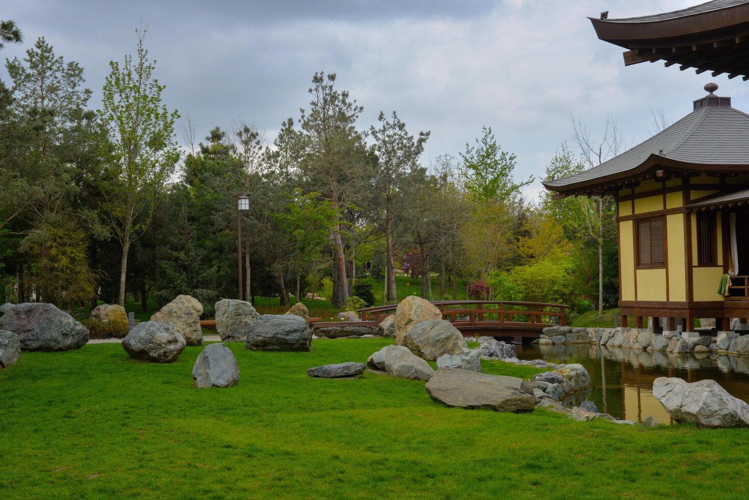 A picturesque place in the Japanese garden Krasnodar. Public landscape of Galician Park. Krasnodar, Russia. April 20, 2024 photo