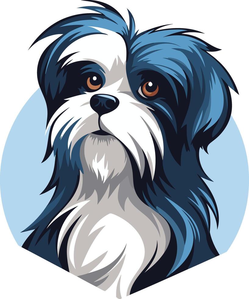 Portrait of a Shih Tzu Dog with Blue and White Fur vector