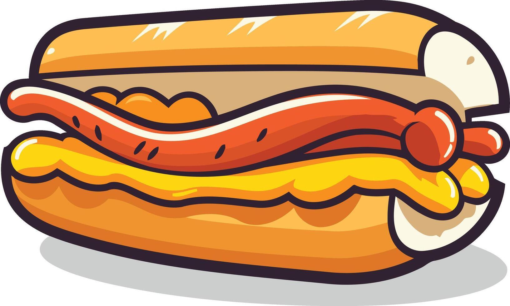 Cartoon hot dog with mustard and ketchup vector