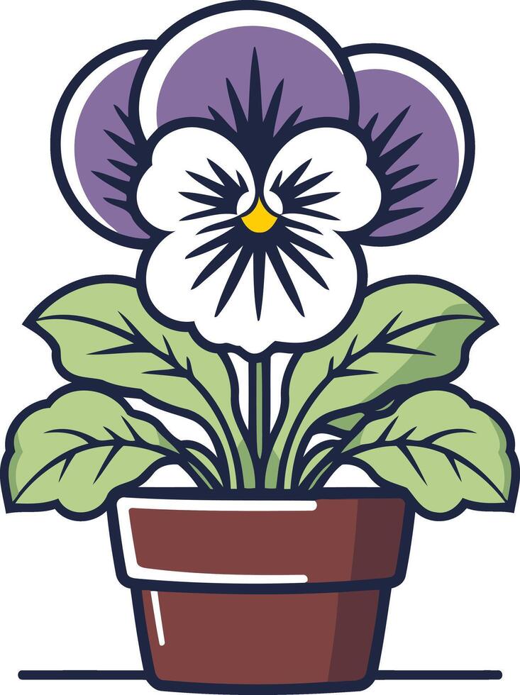 Cartoon Illustration of a Potted Pansy vector