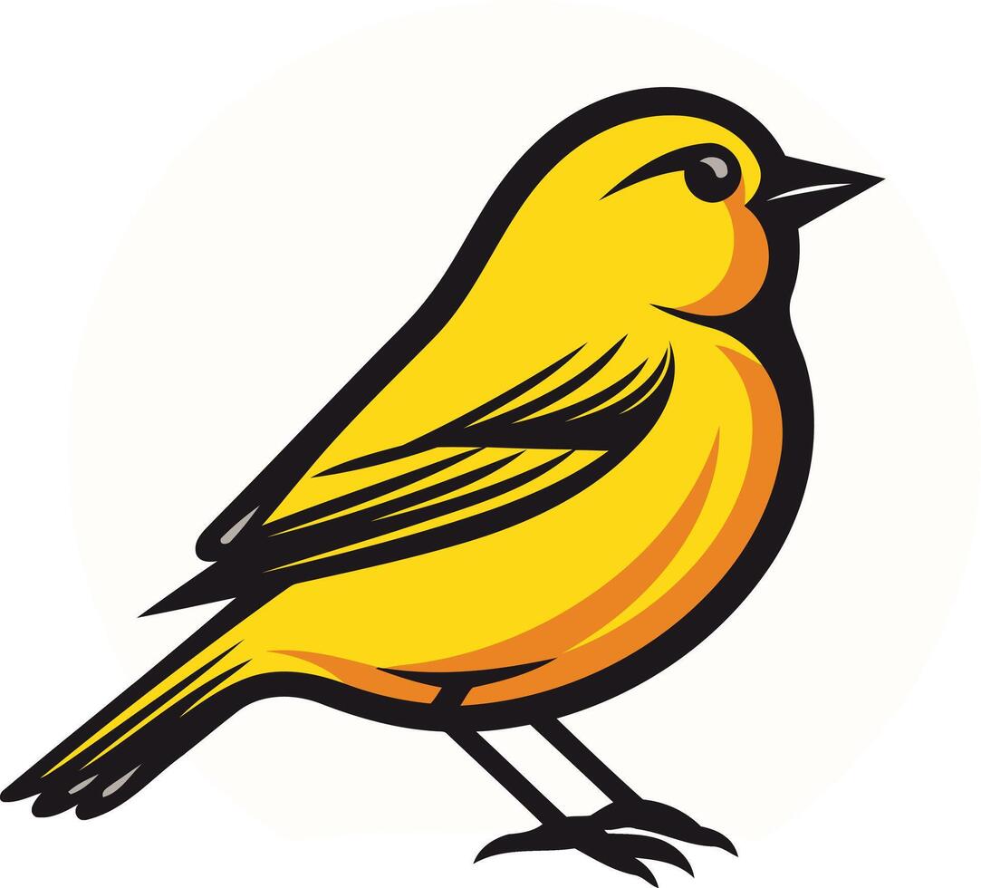 A vibrant yellow bird with black outlines, perched with its wings tucked in vector
