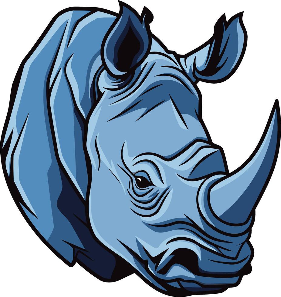 A fierce and powerful cartoon rhinoceros head, rendered in blue tones vector