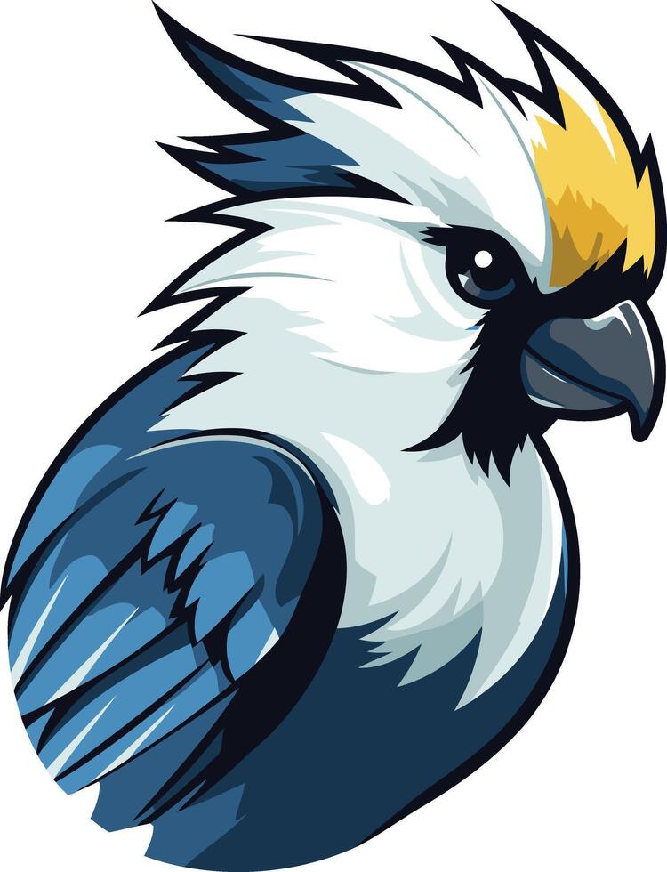Blue and White Bird with a Yellow Crest vector