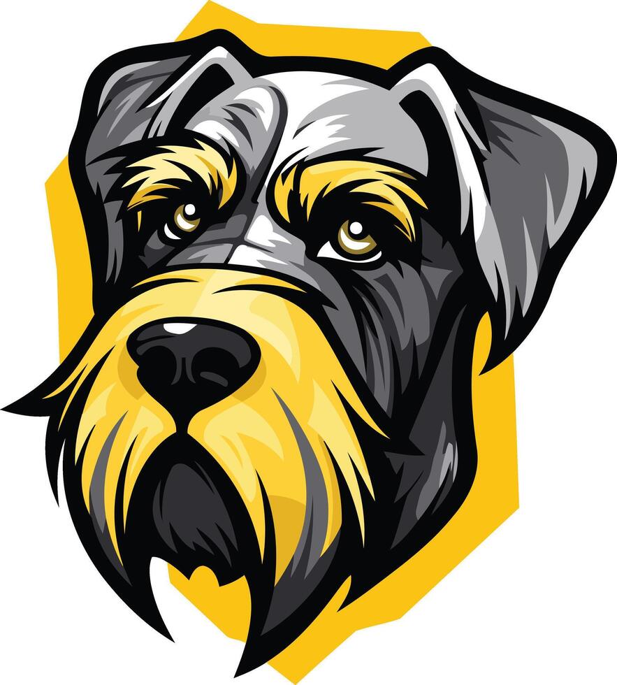 A bold and graphic illustration of a schnauzer's head, perfect for pet-related businesses, branding, or merchandise vector