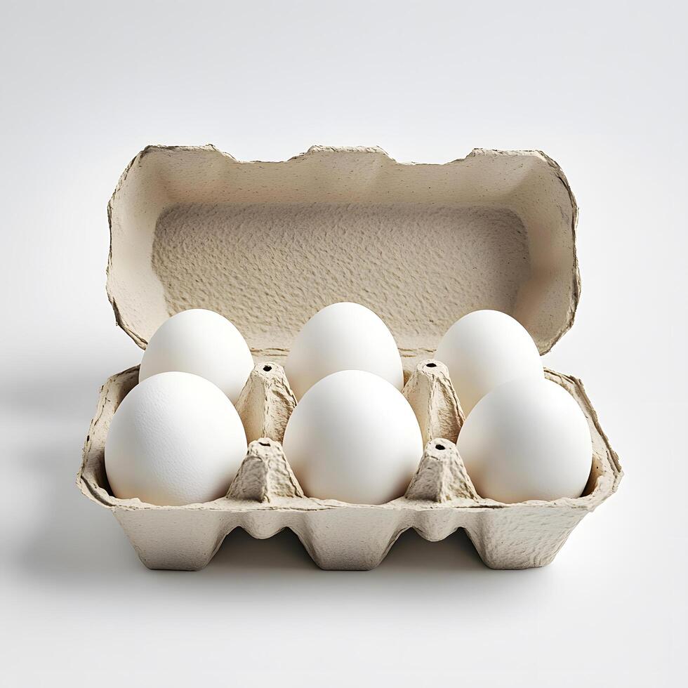 White Eggs in a Box, Isolated on a Clean White Background photo