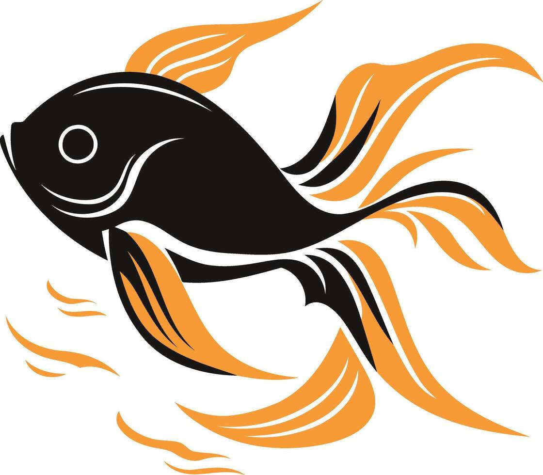 Stylized black and orange fish silhouette, perfect for aquatic themes, logos, or design elements vector