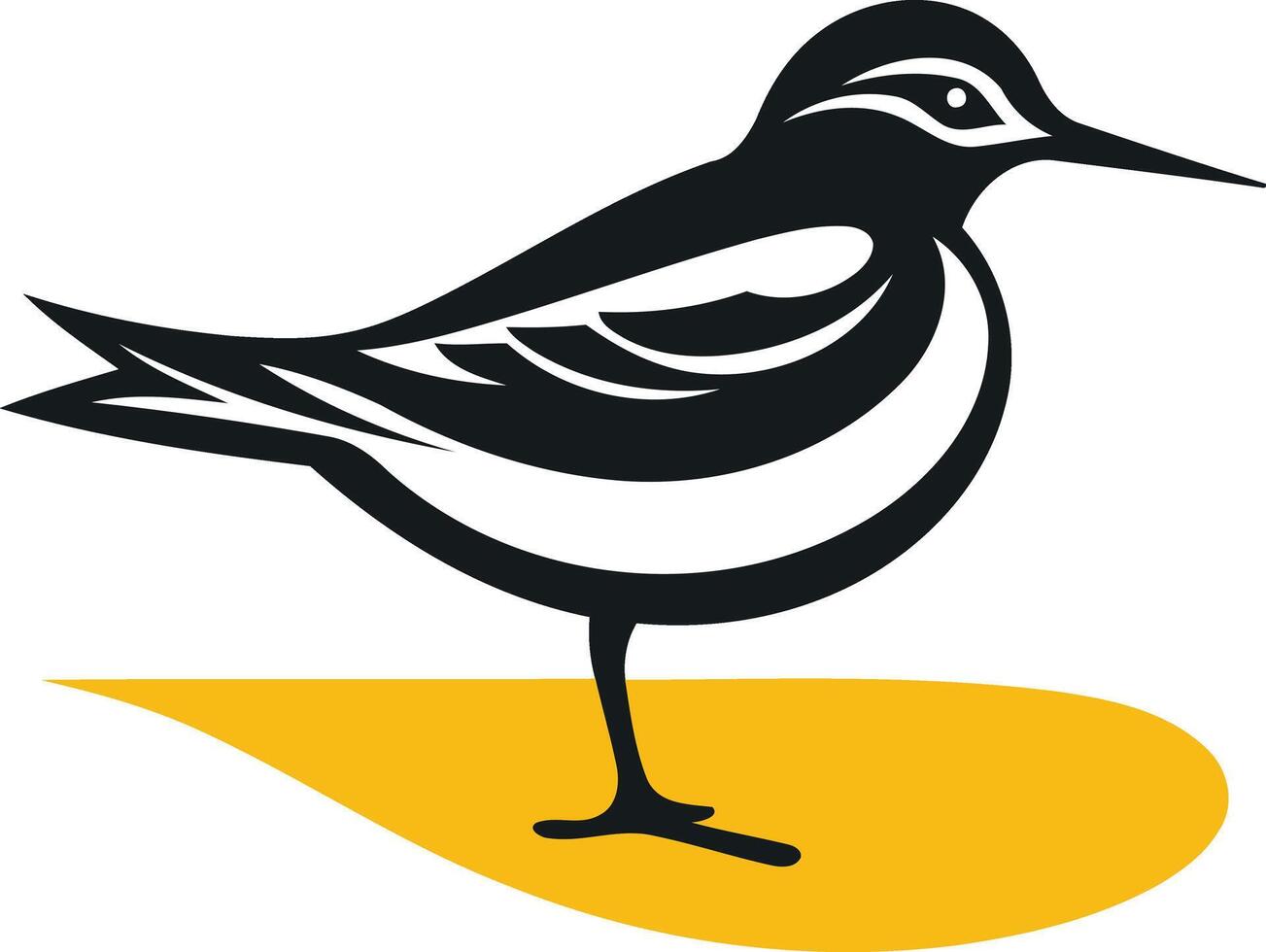 A stylized black and white illustration of a bird standing on a yellow leaf vector