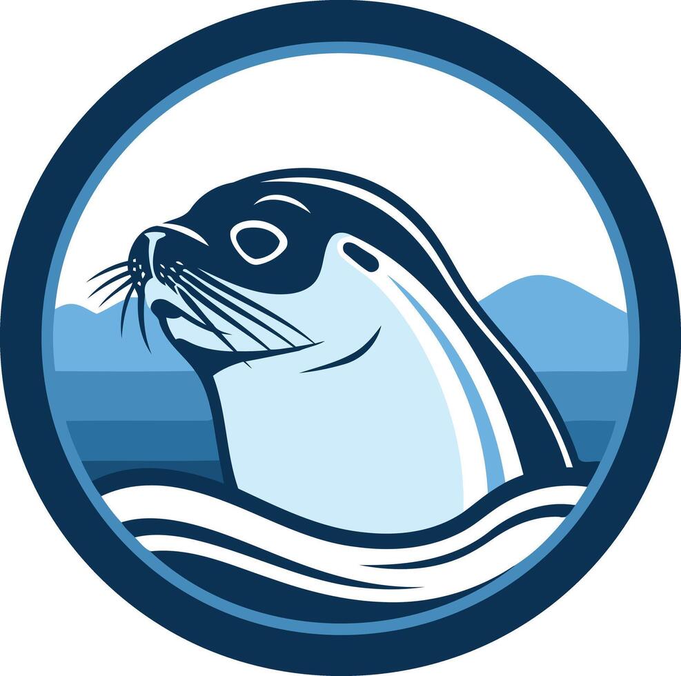 A sleek and modern logo featuring a seal's head peeking out of the water, perfect for businesses focused on marine conservation, coastal living, or adventure tourism vector