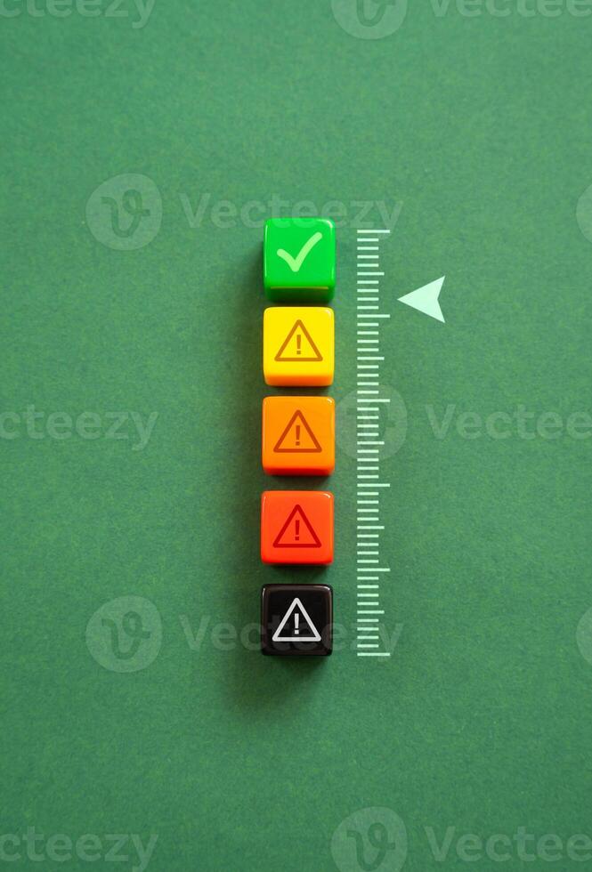 Acceptable level. Scale with warnings. Security. On the verge of moving from green to yellow alert level. Safety system. photo