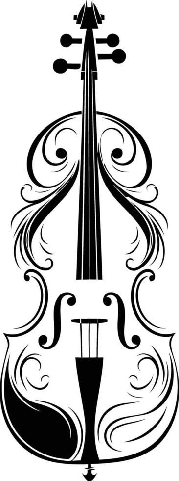 Elegant black and white violin design with intricate floral details vector