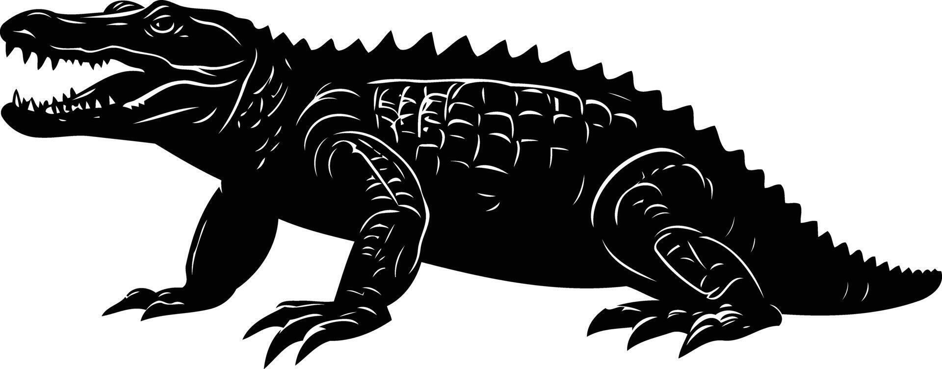 A striking black silhouette of a powerful alligator with its mouth open, perfect for designs that need a strong and intimidating presence vector