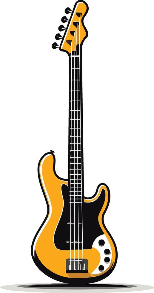 A simple, clean illustration of a yellow bass guitar, perfect for use in music-related designs vector