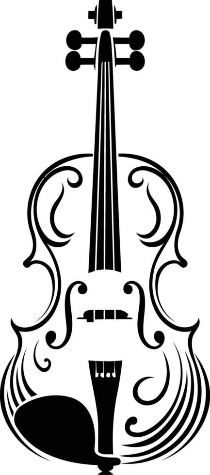 Elegant silhouette of a violin with ornate details, perfect for music, art, and design projects vector