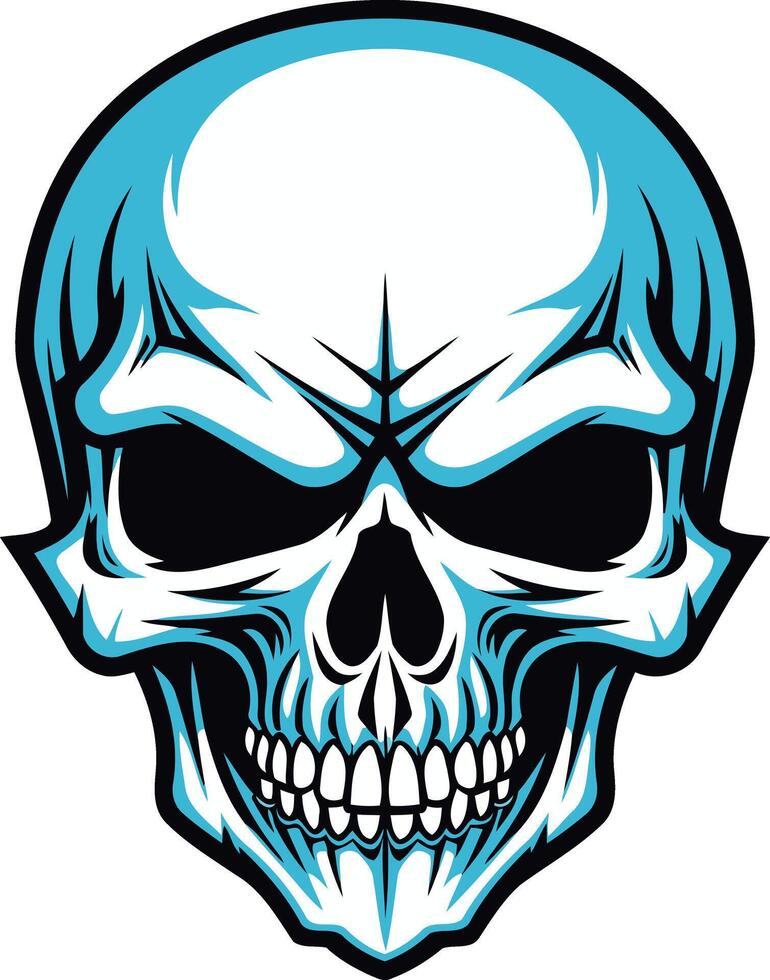 A menacing blue skull with an intense expression, perfect for adding a grunge or rebellious edge to your designs vector