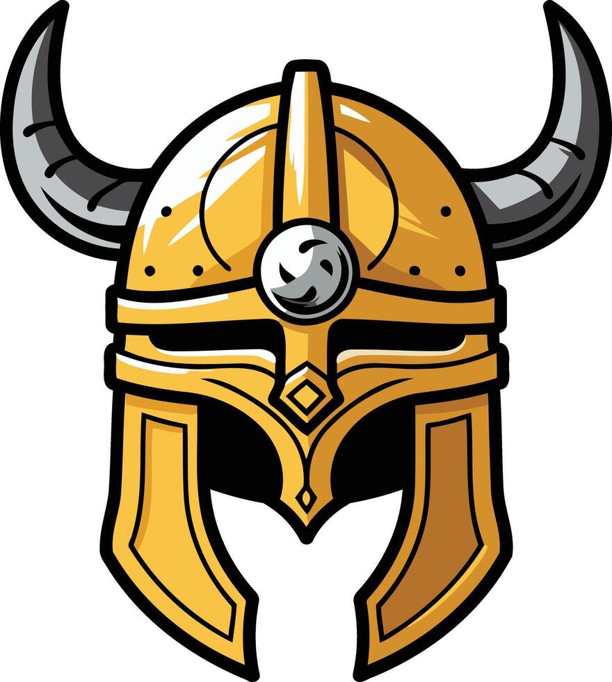 A cartoon illustration of a golden viking helmet with horns vector