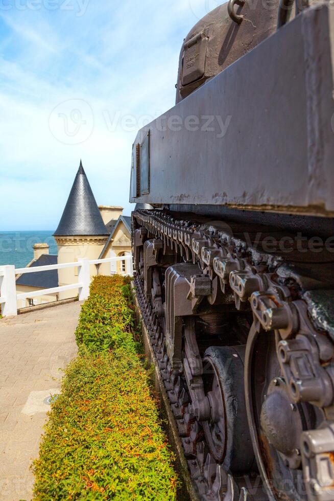 old tank of second world war on the coast of Arromanches in Normandy photo