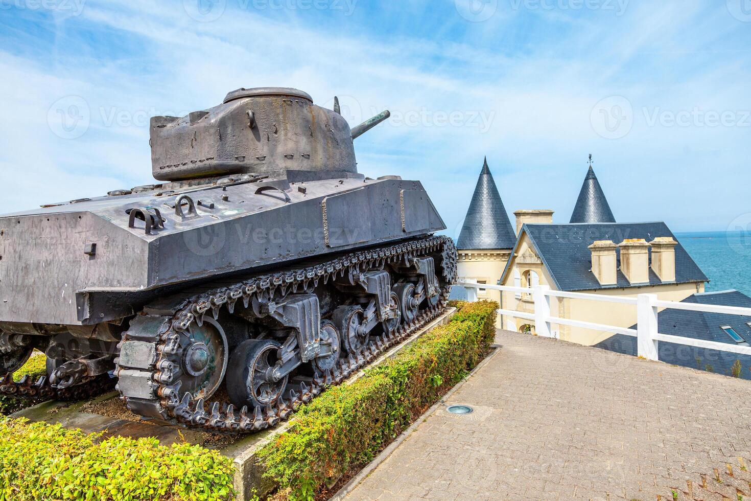 old tank of second world war on the coast of Arromanches in Normandy photo