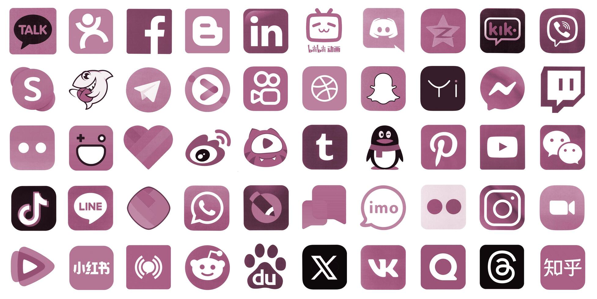 KYIV, UKRAINE - APRIL 1, 2024 Many icons of social media, messengers, sharing platforms photo