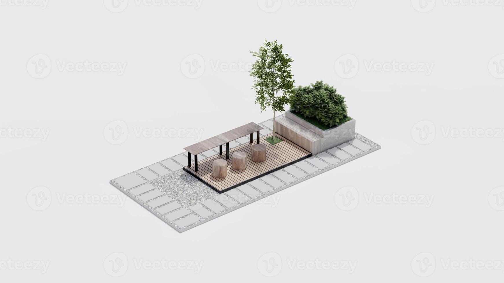 isometric top view architecture garden park landscape terrace nature design modern 3d render. photo
