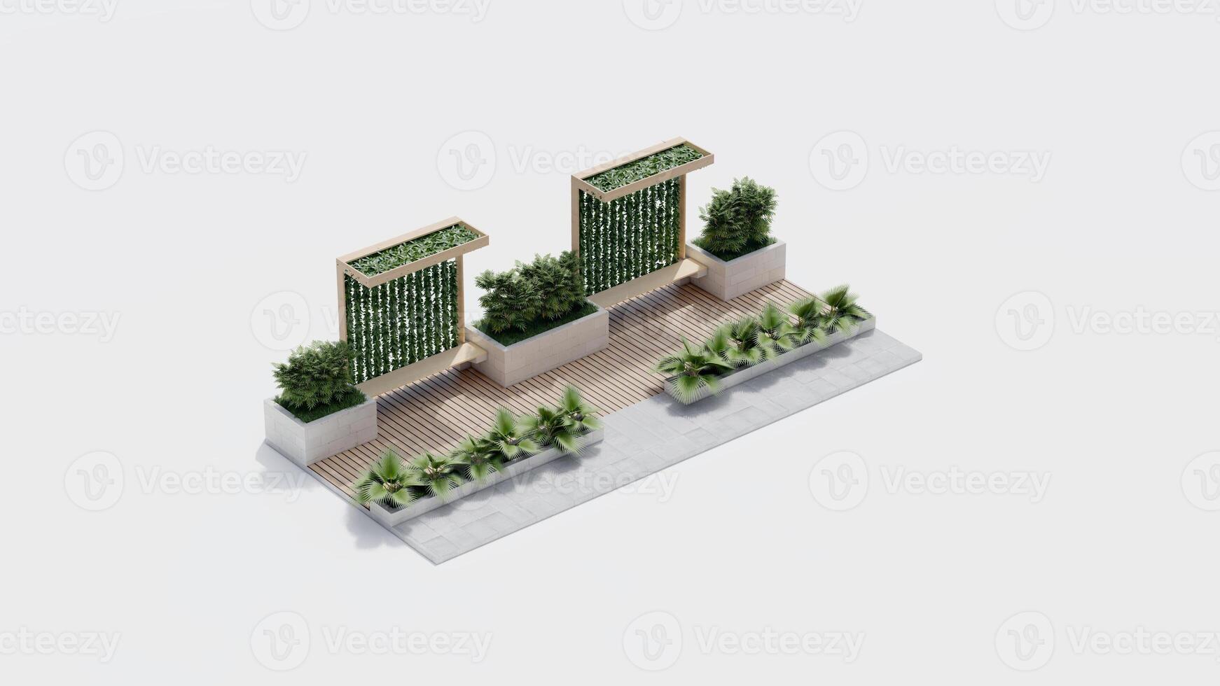 isometric top view architecture garden park landscape terrace nature design modern 3d render. photo