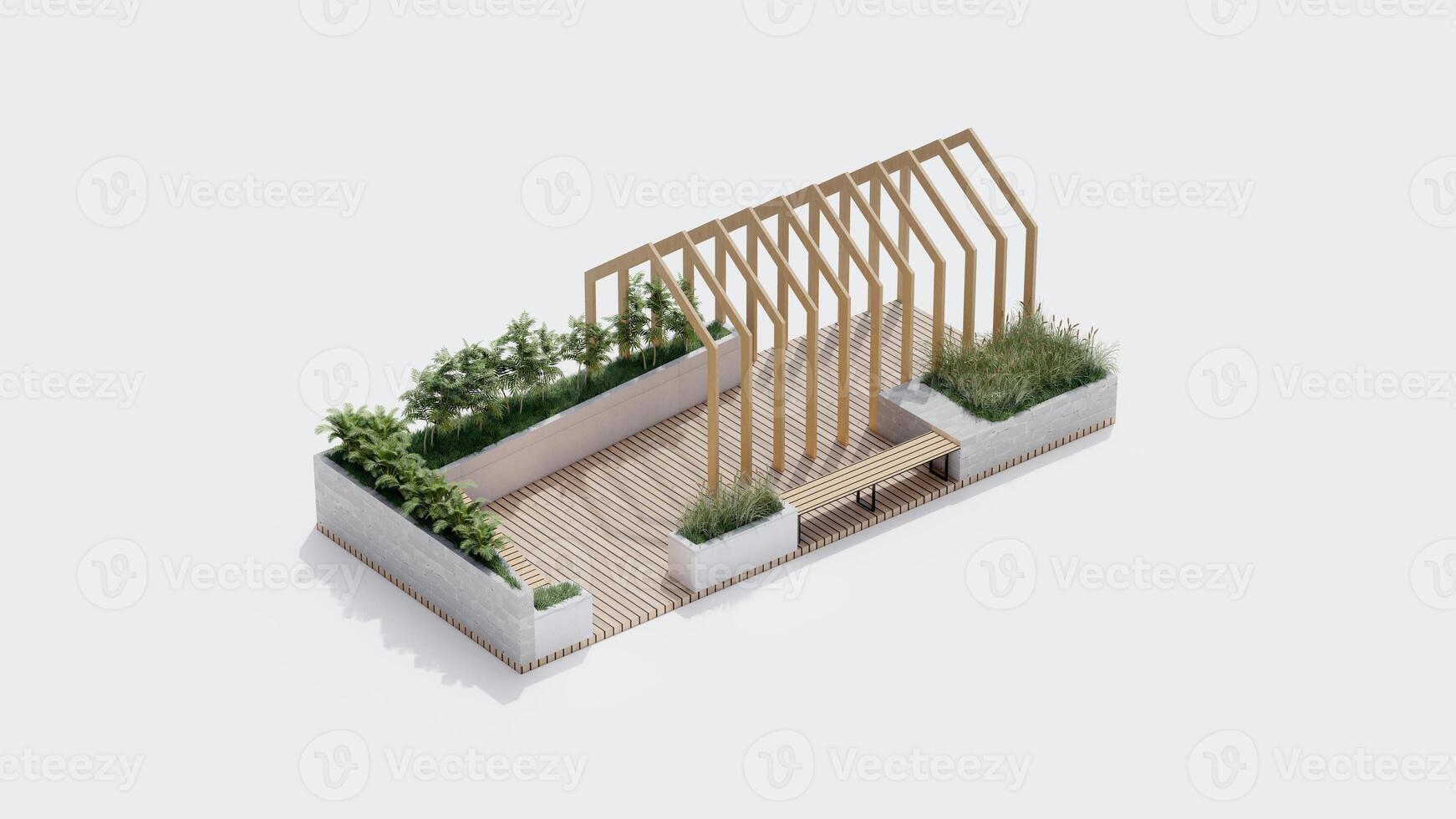 isometric top view architecture garden park landscape terrace nature design modern 3d render. photo