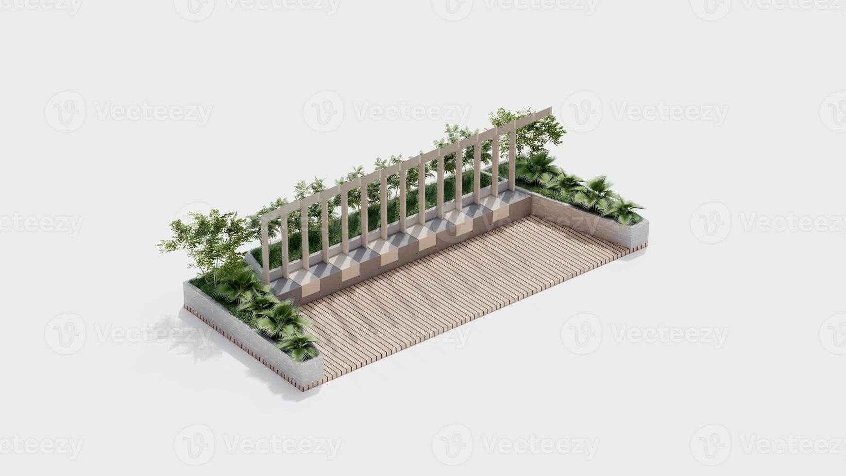 isometric top view architecture garden park landscape terrace nature design modern 3d render. photo