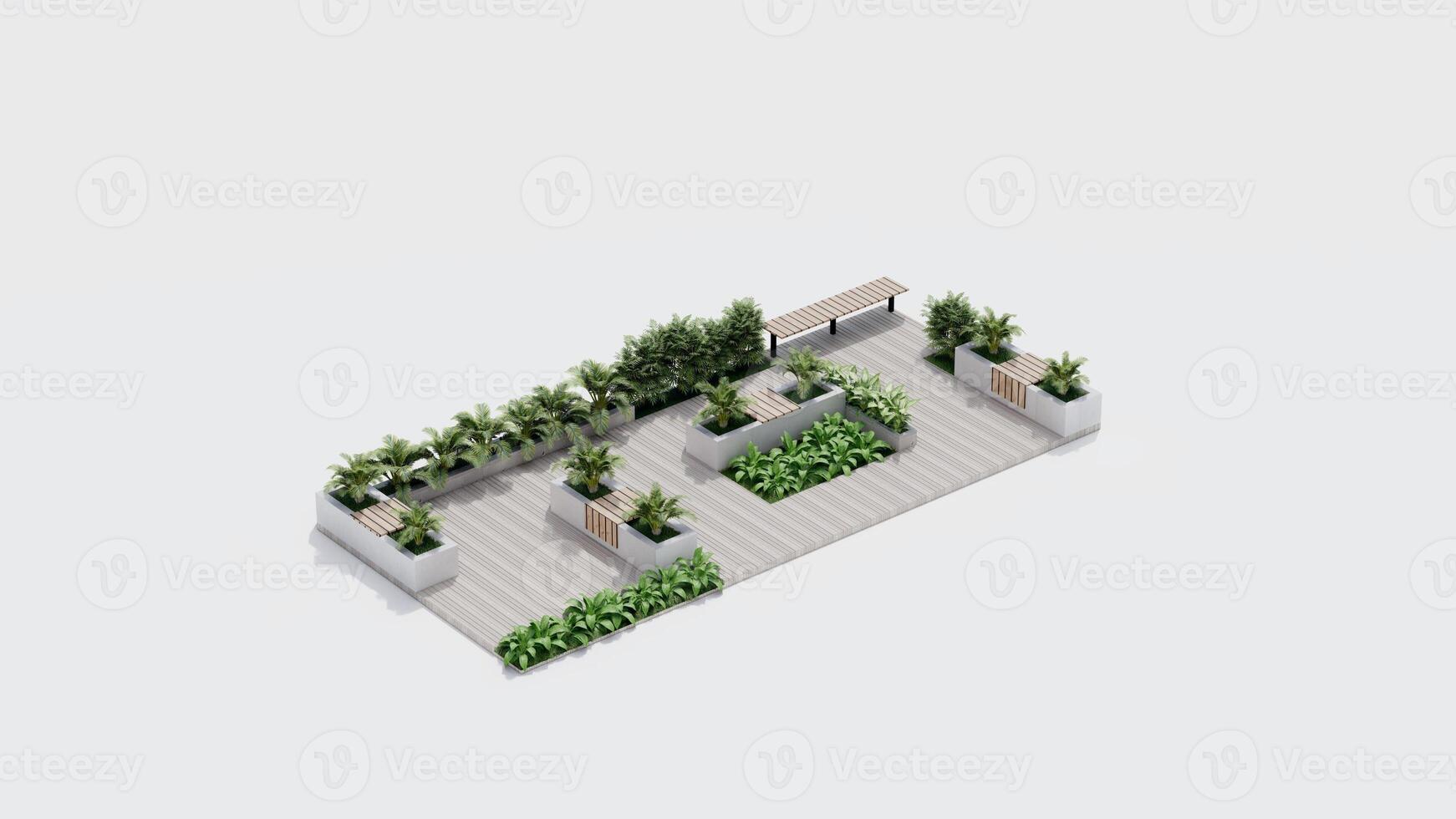 isometric top view architecture garden park landscape terrace nature design modern 3d render. photo